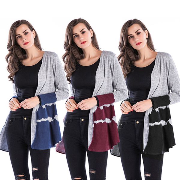 

2018 autumn mid-length knit cardigan women's gradient color collarless casual jacket outerwear coat, Black;brown