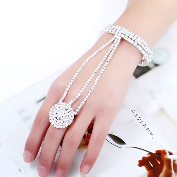 

2020 female adjustable antique silver plated hollow bracelet with finger ring arm married claws chain back chain ornaments, White