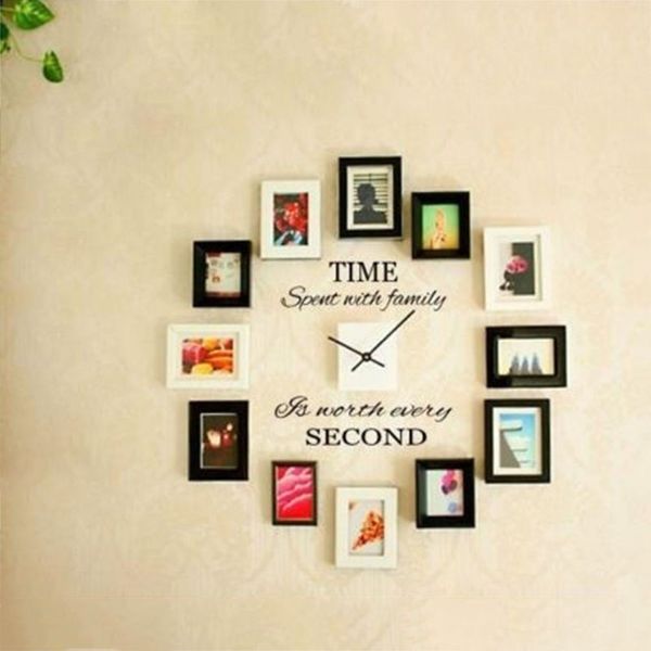 

2017 fashion time spent with family wall art decal quote wall stickers diy murals home decor clock decoration