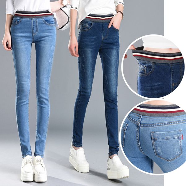 

new 2018 spring&autumn women's jeans high wasited slim hips skinny jeans trousers plus size 26~34, Blue
