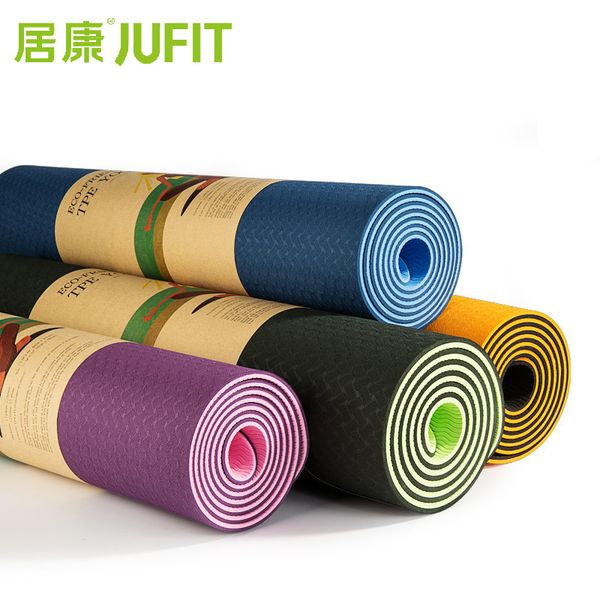 

jufit 1830*610*6mm tpe yoga mat double sided color exercise sports mats for fitness gym environmental tasteless pad with rope
