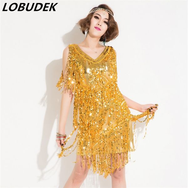 

female costumes one piece dress sequins tassels dress stage for singer dancer nightclub prom bar dj party show performance, Black;red