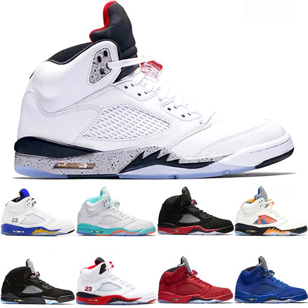 

basketball shoes 5 5s men women bred light aqua laney red blue suede white cement metallic black mens athletic sport sneaker ing, White;red