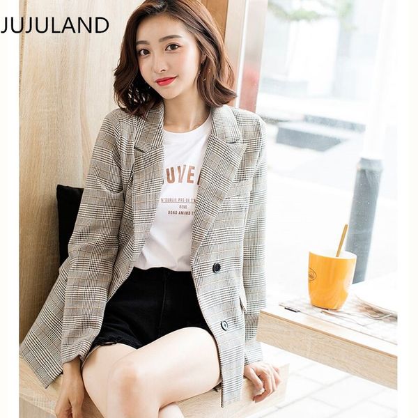 

2018 new women khaki plaid office lady blazer jacket fashion notched collar work suit elegant work blazers feminino, White;black