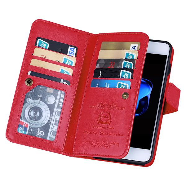 

2018 elegant new arrival for iphone x case detachable crazy horse oil wax pu leather phone case multi card slots wallet case