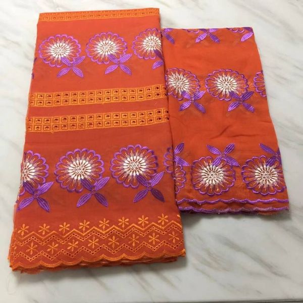 

5yards orange african cotton fabric with purple flower embroidery and 2yards french net lace fabric for dress bc36-5, Black;white