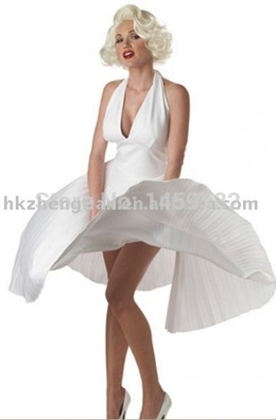 

zt8547 marilyn monroe white visable costume deluxe fancy dress, Black;red