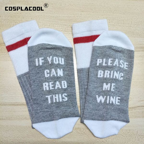 

cosplacool]men funny words printed socks if you can read this bring me a glass of wine cotton casual socks women, Black