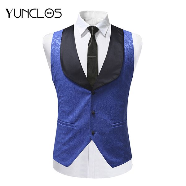 

yunclos 2018 shawl collar mens suit vest fashion wedding party men slim fit vests and waistcoat jacquard men dress suit vest, Black;white