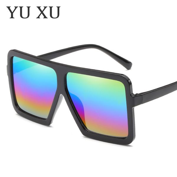 

yu xu new fashion oversized square sunglasses women brand designer sunglasses men vintage flat sunglasses uv400 h109, White;black