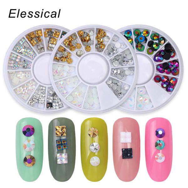 

elessical diy nail art wheel tips resin glitter rhinestone 3d nail art decoration white ab color acrylic diamond drill, Silver;gold