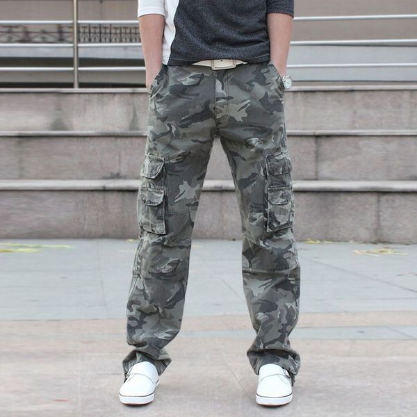 

autumn brand mens fashion military cargo pants multi-pockets baggy men pants casual trousers overalls army camouflage pants, Black