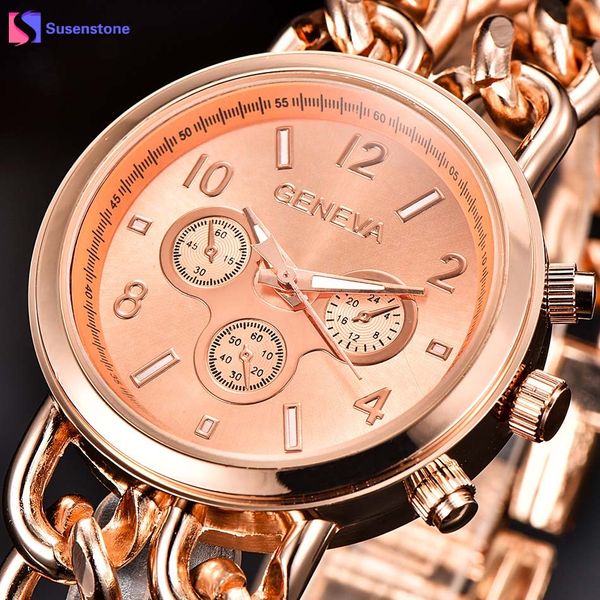 

fashion women's bracelet watch rose gold stainless steel link chain band geneva analog quartz wrist watch luxury, Slivery;brown