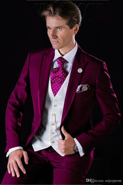 

one buttons crimson wedding groom tuxedos men suits wedding/prom/dinner man blazer(jacket+tie+vest+pants, Black;gray