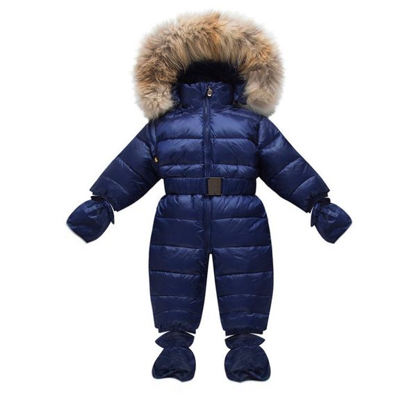 

winter children snow coveralls baby snowsuit real fur collar infant toddler snowsuits boys girls duck down jumper gloves socks y18102208, White