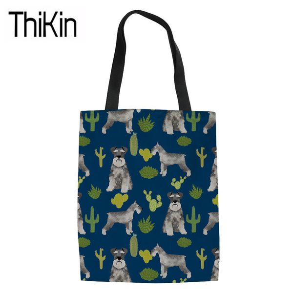 

thikin foldable shopping bags large capacity shoulder tote bag women schnauzer printing canvas shopper bags grocery storage