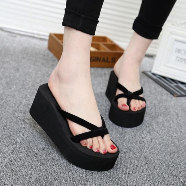 

HOT Sale Platform Sandals Women High Heel Zapatillas Chinelo Shoes 2018 Summer Fashion Straped Slippers Flip Flops Black Pantufa