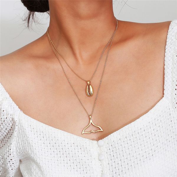 

pinksee decorative haipai double chain fishtail pendant necklace for women gold silver color trendy jewelry