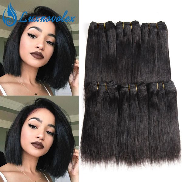 Em Linha Reta Cabelo Brasileiro 6 Pacotes Onda Do Corpo Onda Profunda Kinky Curly Cabelo Humano Curto Tecer Bundles Extensões de Cabelo Humano 8 Polegada 50 g / pacote