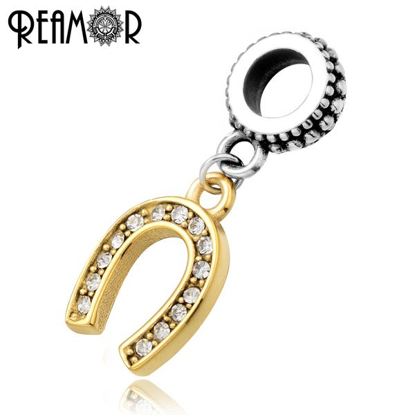 

reamor micro pave zircon gold plated horseshoe pendants 5mm hole size u charms beads for bracelets diy bead jewelry accessories