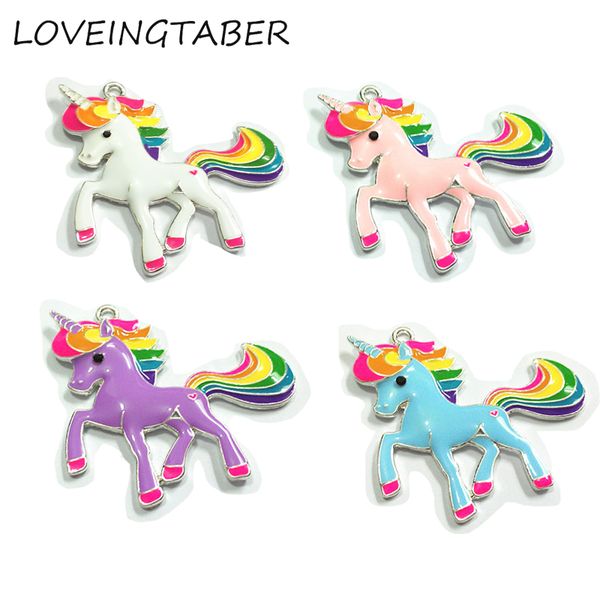 

choose color first ) 48mm*45mm 10pcs/lot alloy with full enamel unicorn pendants for chunky necklace making, Black