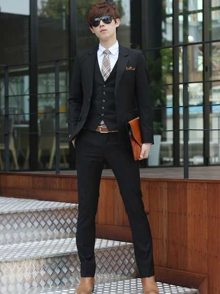 

2017 slim fit business suits for men black mens suits groom groomsmen tuxedos wedding (jacket+pant+vest, White;black