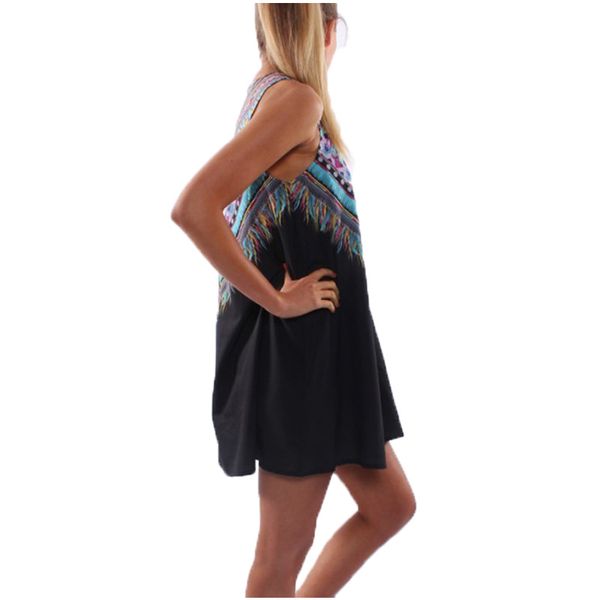 

vintage print women dress o -neck sleeveless casual dresses boho cotton dress summer dress brand new vestidos, Black;gray