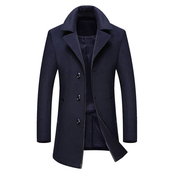 

autumn and winter men's jacket coat business wool jacket overcoat windbreaker slim woollen overcoat, Black