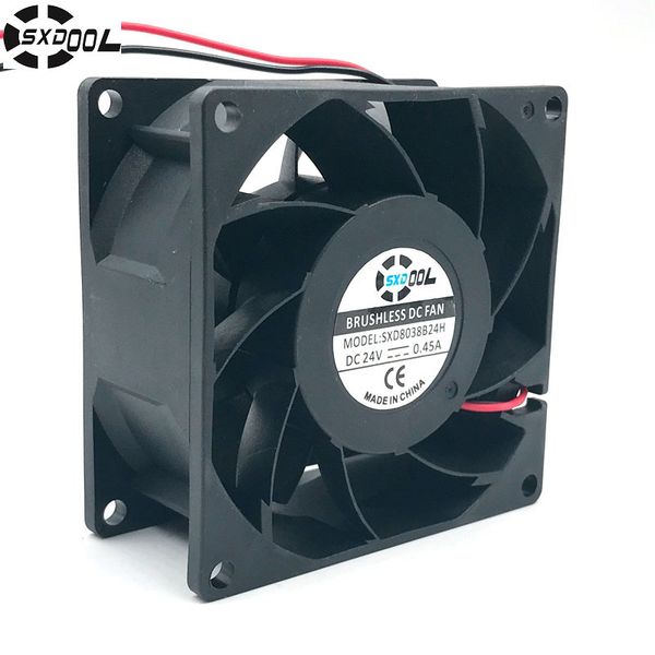 

sxdool sxd8038b24h 80*80*38mm dc 24v brushless cooling fan 0.45a 6000rpm 83.5cfm 57dba for server inverter case