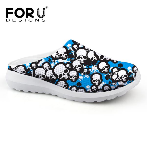 

forudesigns cool skull sandals men summer breathable mesh shoes comfortable male slip-on beach water shoes breathable footwear, Black