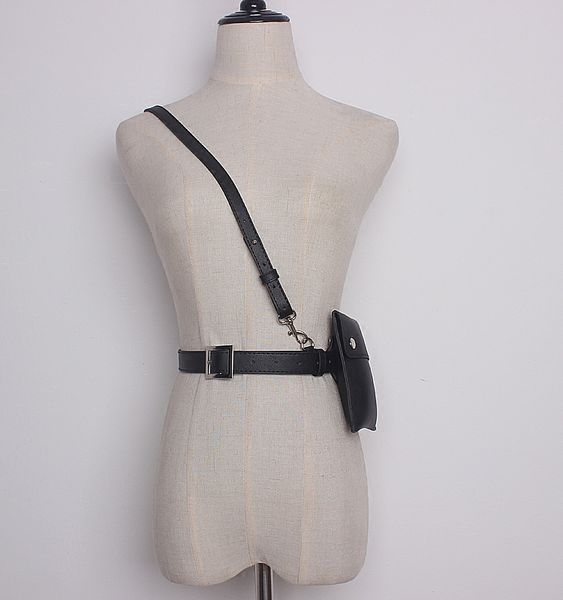 

brand pu strap waist belt with purse bag for women ladies punk harajuku harness waist belts bag, Black;brown