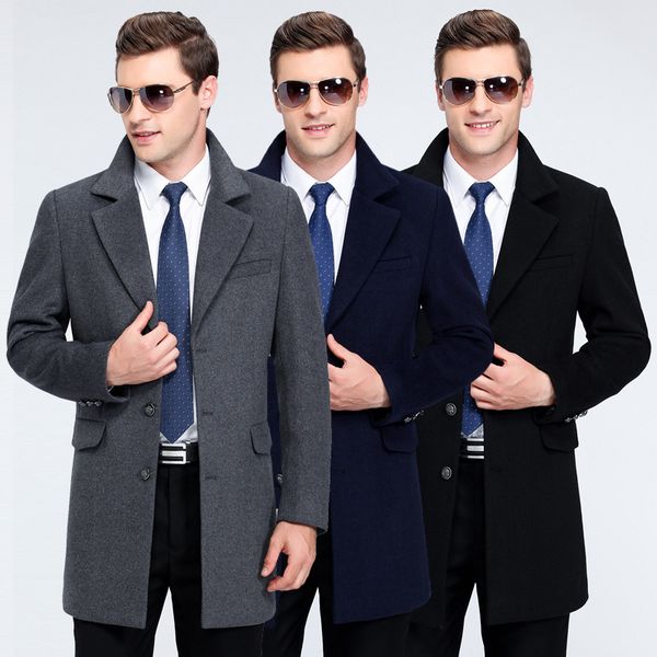 

wholesale-new arrival spring autumn men casual comfortable suit wool coat single breasted thick fashion luxury size mxlxxl3xl, Black