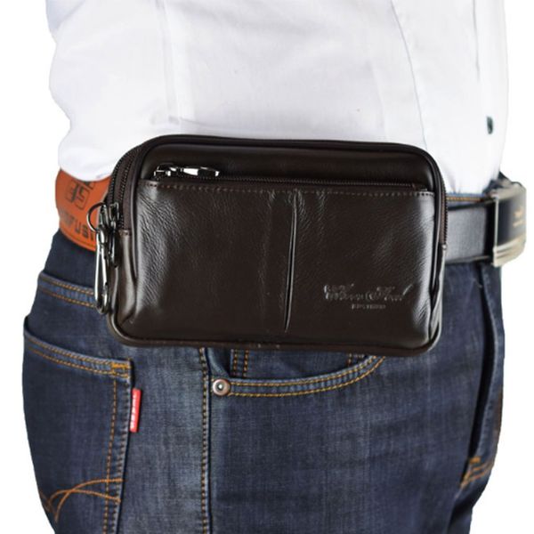 

2017 new fashion men cowhide genuine leather fanny waist bag pocket cigarette case coin purse waist hook belt bag