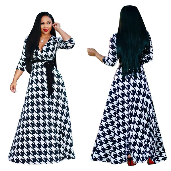 

plus size women maxi long dresses v neck slashes new fashion big swing dresses s-3xl, Black;gray