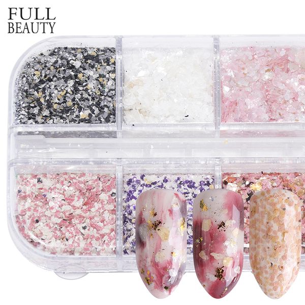 

12 grids mixed color marble sequin nail glitter holographic irregular paillette gel polish nail art flake decor set ch546, Silver;gold