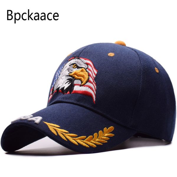

bpckaace new design usa eagle embroidered baseball cap for men dad hat casual cotton sun hat 3 color, Blue;gray