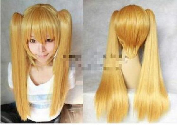 Kostenloser Versand ++++ Neues langes gemischtes Gold Blonde Cosplay Straight Wig+zwei Clips auf Pferdeschwanz Anime -Perücke