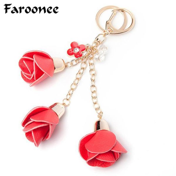 

Charms Leather Rose Flower Keychain Cute Tassel Flower Key Chain Women Key Rings Female Bag Pendant Jewelry Llaveros