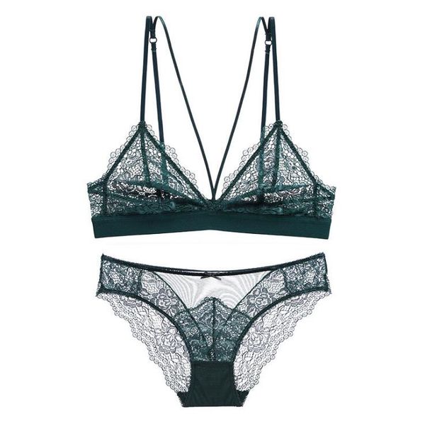 

Women Bra Sets 4 Colors Lace Bralet Wire Free Unlined Bras Suit Sexy Briefs Underwears Lady Back Closure Bralette