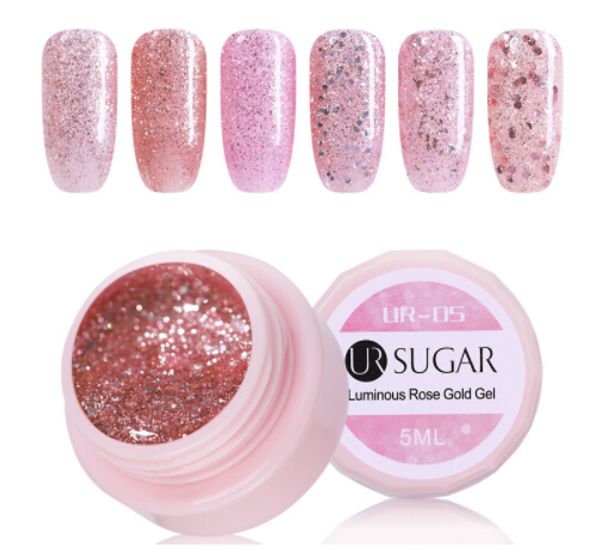 

5ml rose gold luminous gel nail polish shiny glitter uv gel varnish soak off uv led manicure nail art color gel lacquer, Red;pink