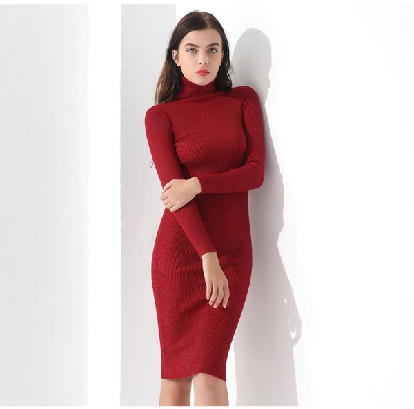 

vestidos sweater dress women knitted winter long sleeve robe femme turtleneck black dress warm autumn womens clothing garemay, Black;gray