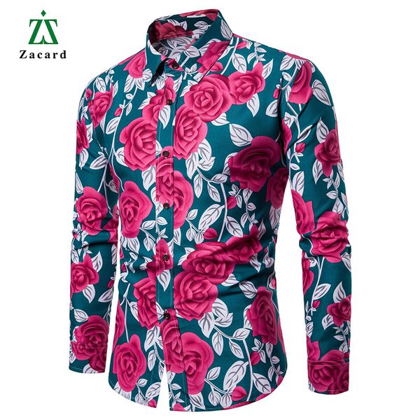 

zacard 2018 new arrivals men printed long sleeved shirts 4 colors hip hop men fashion shirts europe size s-xxl flower, White;black