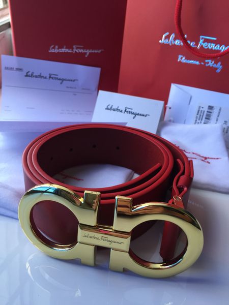 

SF Real Calfskin ADJUSTABLE GANCINI BELT REVERSIBLE Red Green Authentic Official Belt With Box