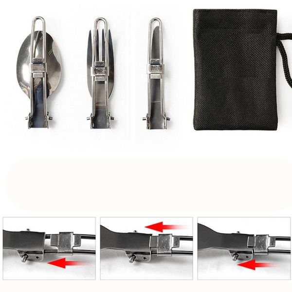

apg portable folding spoon fork 3 in 1 camping survival set outdoor camping picnic tableware with bag