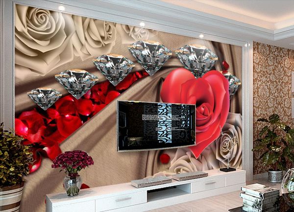 Custom 3d Wallpaper Painting Home Decor Wall Murals Living Room Bedroom Brick Wallpaper Romantic Diamond Rose Photo Wallpaper 3d Pc Wallpaper Pc