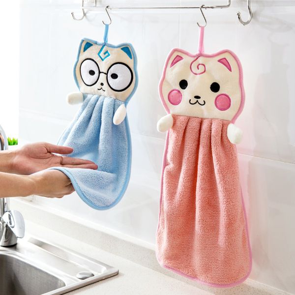 Superfine Fiber Nursery Hanging Cartoon Cat Hand Towel Soft Plush