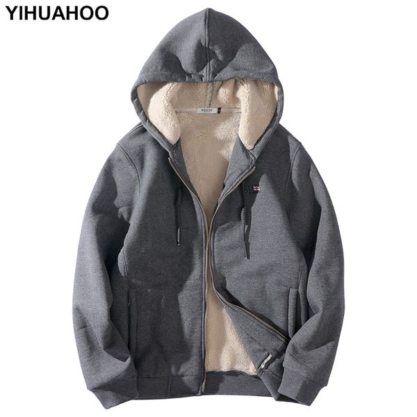 

yihuahoo hoodies men plus size 6xl 7xl 8xl casual thick warm hooded winter jacket coat fur lining hoody sweatshirt men pys-158, Black