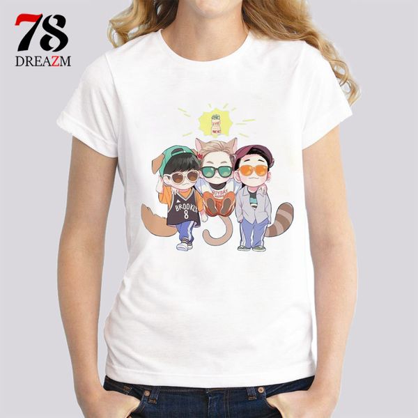 

exo female t-shirts k- music t shirt summer kpop print t-shirt short sleeve t shirt k women tees, White