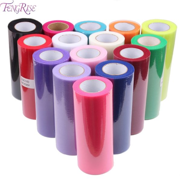 

fengrise tulle roll 6 inch 25 yards 22 meters wedding birthday party decoration diy tulle fabric events supplies, Black;white