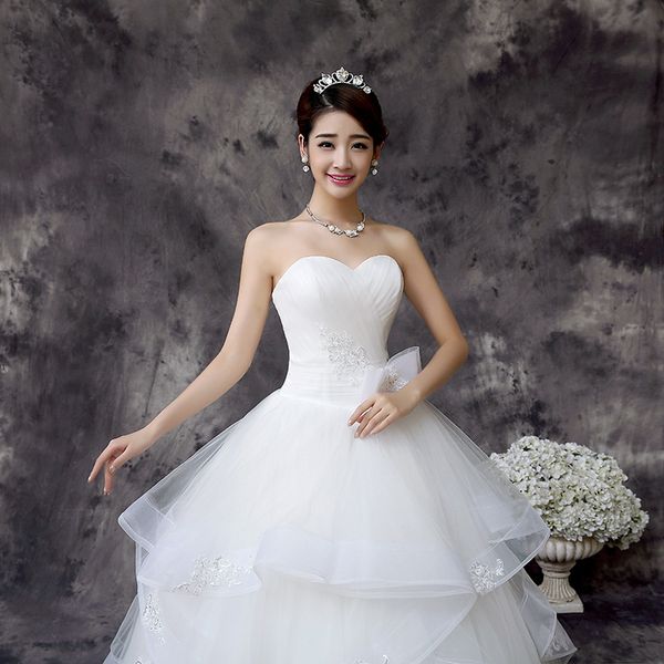 2018 Neues handgemachtes Hochzeitskleid im koreanischen Stil, weiße Prinzessin-Braut-Hochzeitskleider